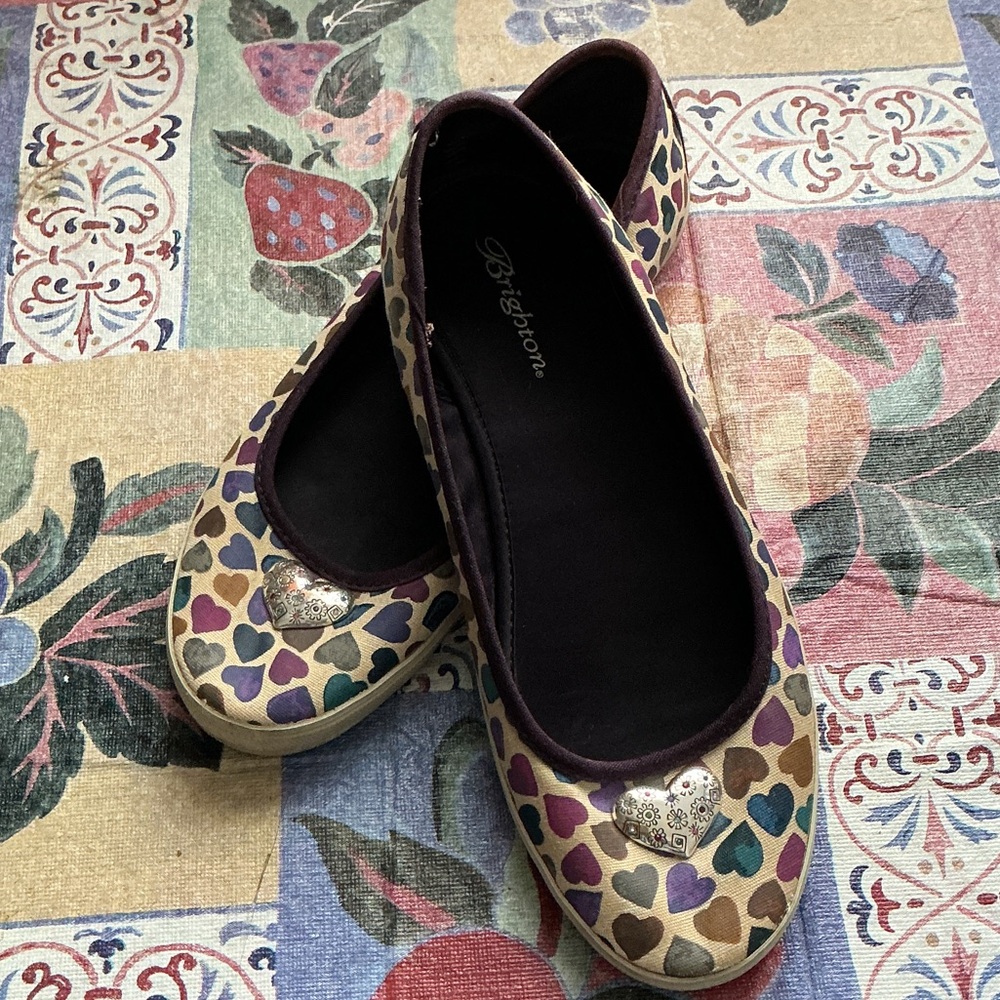 Brighton Beige Ballet Flats with Multicolor Heart Print